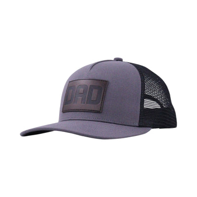 Gray cap with black mesh back and 'DAD' patch on a white background
