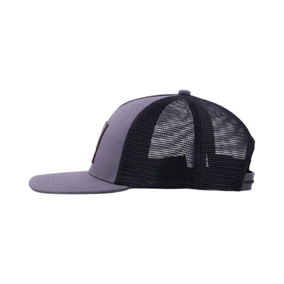 Gray and black mesh cap on a white background
