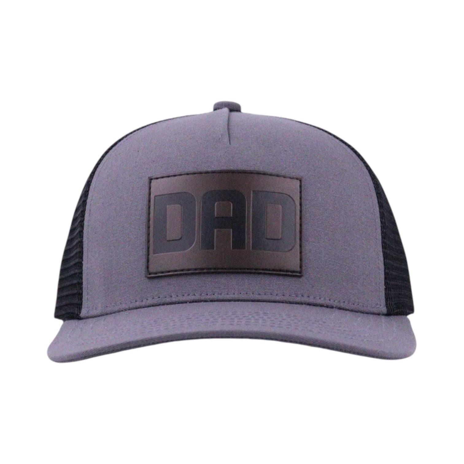 Gray and black cap with 'DAD' patch on a white background